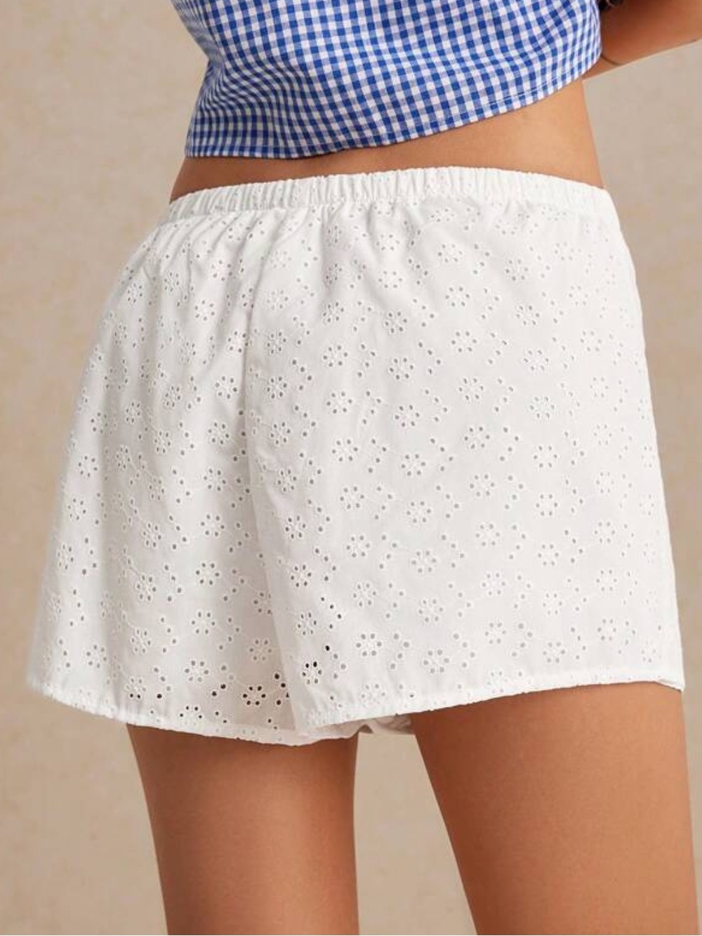 White Eyelet Cotton Shorts - Size L